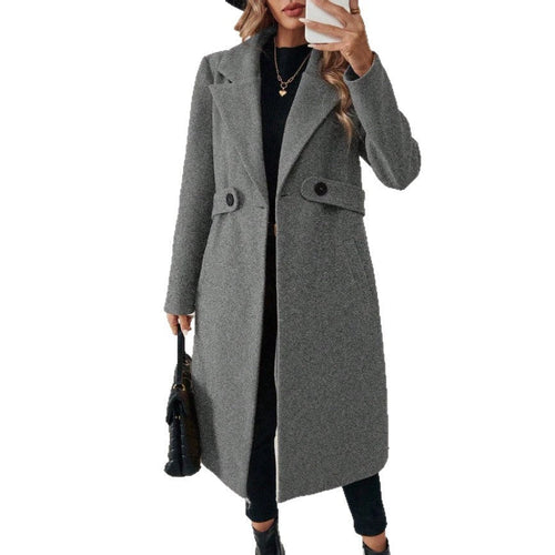 Women’s Double-Breasted Wool Coat – Solid Color Lapel Collar Winter Jacket